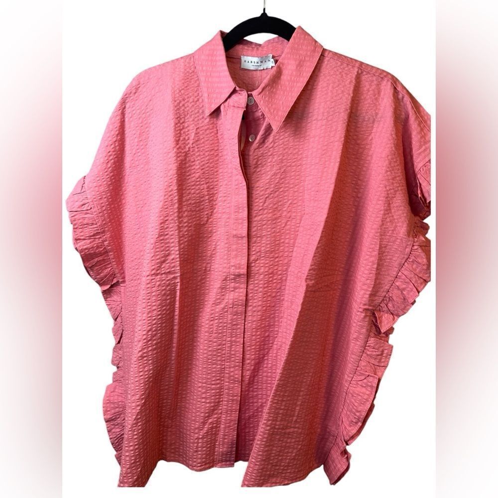 NWT Harshman Women’s Darcy Rose Pink Seersucker Ruffle Blouse Top Oversized- - Picture 10 of 14